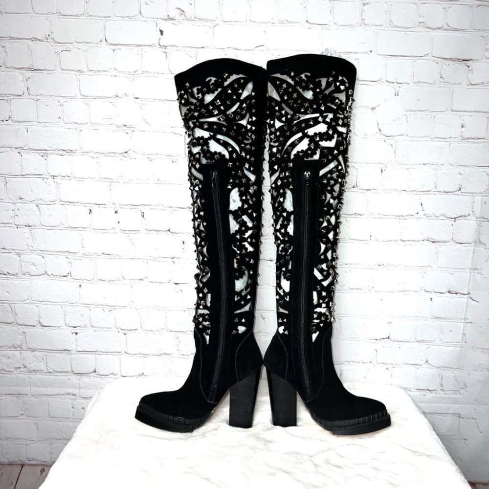 🚫SOLD! NWOT•JEFFREY CAMPBELL•INCREDIBLE Basilica Studded Suede Sheer Over The - Picture 10 of 16